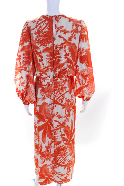 Arte Sano Coutture Womens Long Sleeve Tropical Print Midi Dress Orange Size IT42