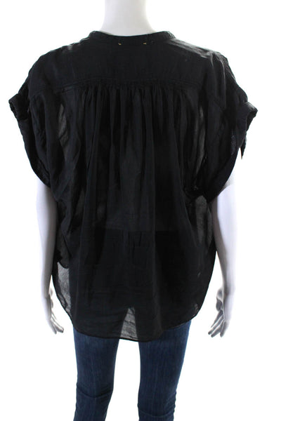 Forte Forte Womens Short Dolman Sleeve Keyhole Top Blouse Black Size 2