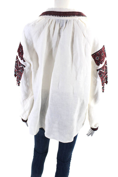 Nili Lotan Womens Cross Stitched Geometric Button Up Top Blouse White Size Small