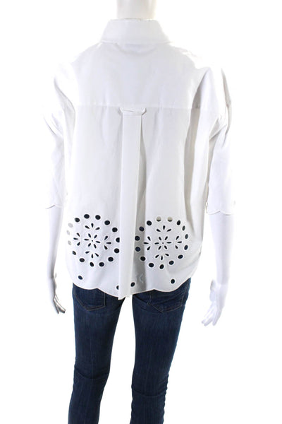 Jason Wu Womens Embroidered Eyelet Short Sleeve Button Up Blouse White Size 6