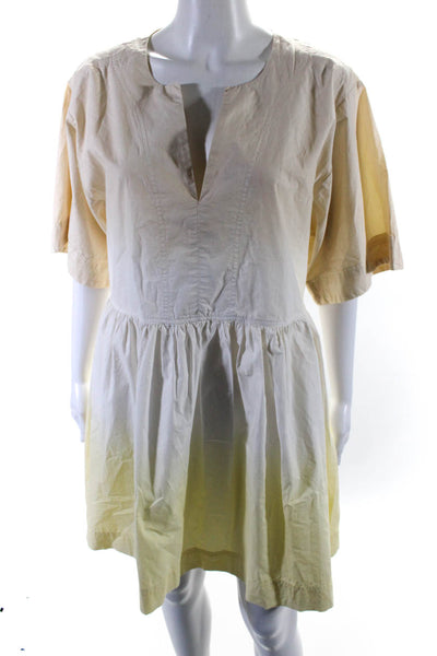 Apiece Apart Womens Short Sleeve Ombre Poplin A Line Dress Yellow Size Small