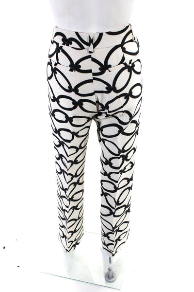 Valentino Womens Mid Rise Chain Logo Print Pleated Pants White Black Wool IT 38