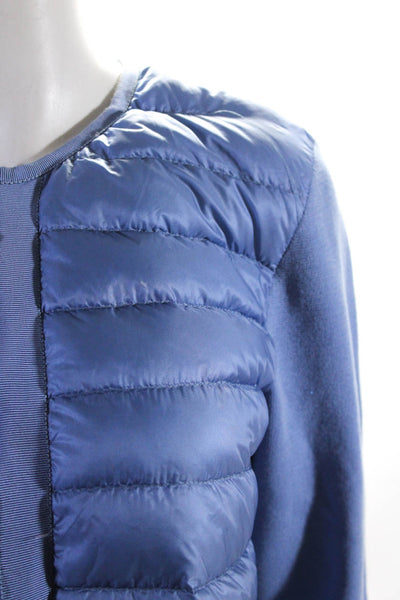 Moncler Womens Down Filled Quilted Zip Up Knit Puffer Maglia Jacket Sweater Blue