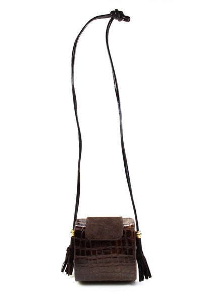 Stuart Weitzman Womens Brown Embossed Flap Small Crossbody Bag Handbag