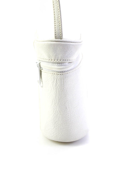 Carlos Falchi Womens White Embossed Zip Small Crossbody Bag Handbag