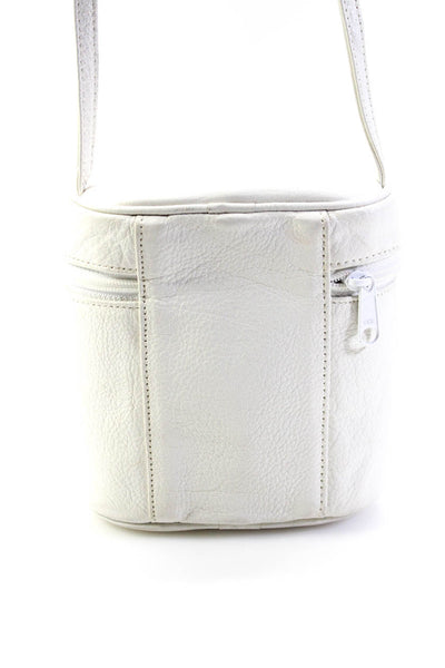 Carlos Falchi Womens White Embossed Zip Small Crossbody Bag Handbag