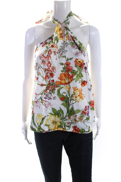 J Crew Collection Womens Floral Poplin Halter Top Blouse White Orange Purple XS