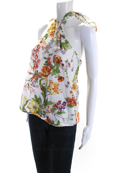 J Crew Collection Womens Floral Poplin Halter Top Blouse White Orange Purple XS