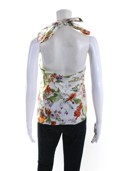 J Crew Collection Womens Floral Poplin Halter Top Blouse White Orange Purple XS