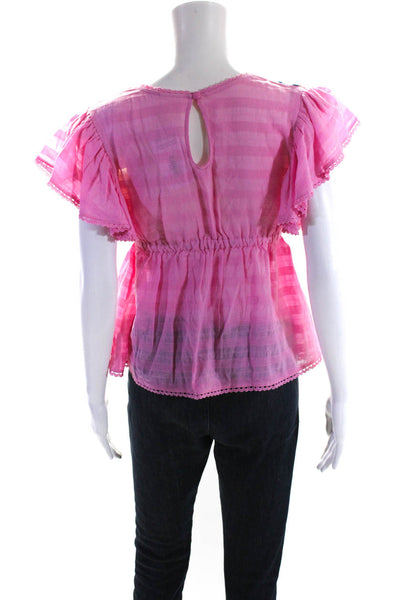 Plenty Womens Embroidered Flutter Sleeve Square Neck Top Blouse Pink XS