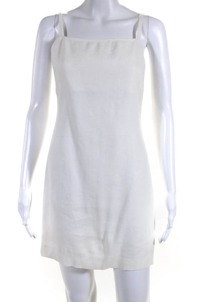 Theory Womens Back Zip Spaghetti Strap Square Neck Mini Dress White Linen Size 0