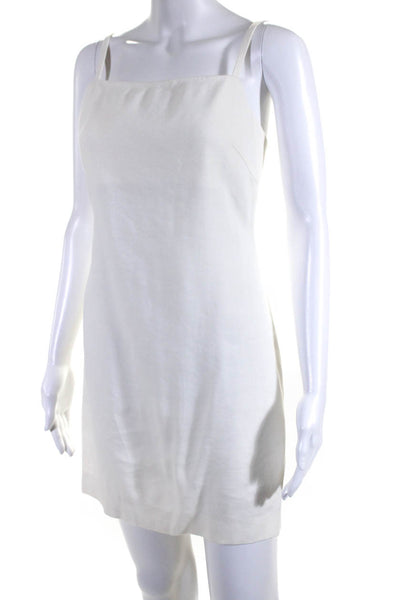 Theory Womens Back Zip Spaghetti Strap Square Neck Mini Dress White Linen Size 0