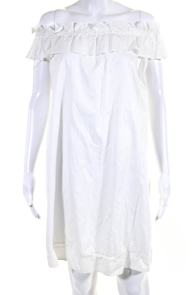 N Nicholas Womens Elastic Off Shoulder Ruffled Mini Shift Dress White Size 2