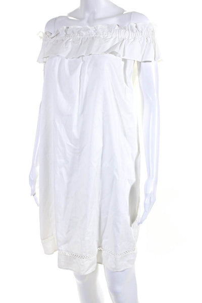 N Nicholas Womens Elastic Off Shoulder Ruffled Mini Shift Dress White Size 2