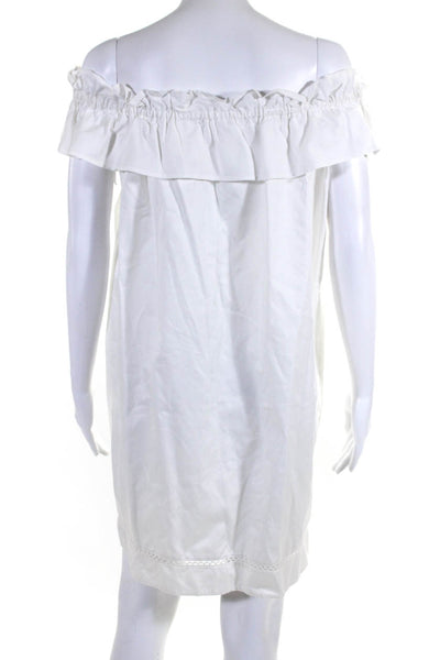 N Nicholas Womens Elastic Off Shoulder Ruffled Mini Shift Dress White Size 2