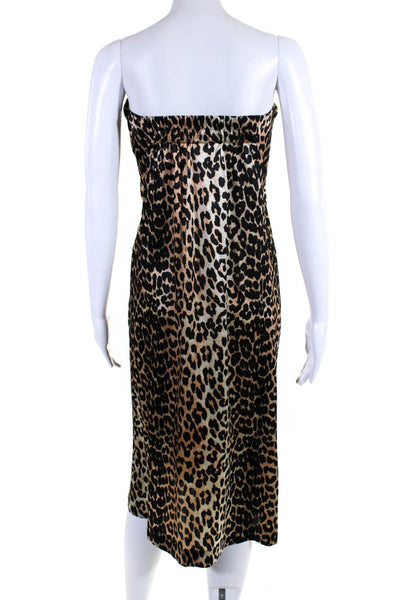 Ganni Womens Open Back Halter V Neck Leopard Silk Dress Black Brown Size FR 36