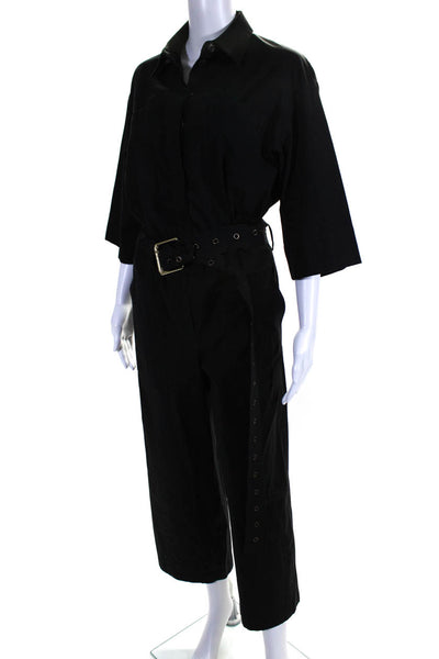 Michael Kors Collection Womens Black Collar Belt Short Sleeve Overalls Size S