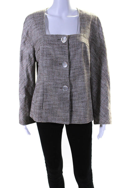 Lafayette 148 New York Womens Four Button Square Neck Knit Jacket Brown Size 14