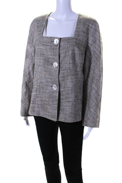 Lafayette 148 New York Womens Four Button Square Neck Knit Jacket Brown Size 14