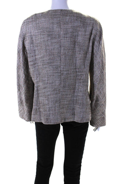 Lafayette 148 New York Womens Four Button Square Neck Knit Jacket Brown Size 14