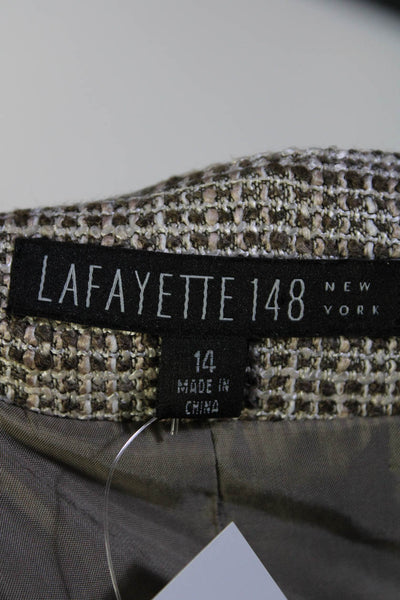 Lafayette 148 New York Womens Four Button Square Neck Knit Jacket Brown Size 14