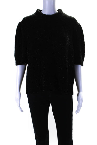 Kate Spade New York Womens Short Sleeve Mock Neck Metallic Knit Shirt Black XL