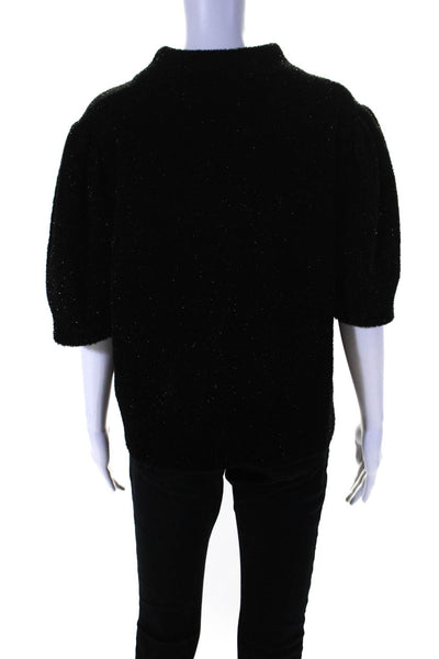 Kate Spade New York Womens Short Sleeve Mock Neck Metallic Knit Shirt Black XL