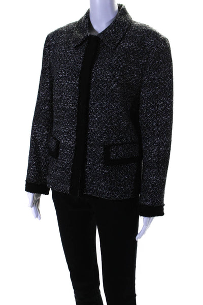 Lafayette 148 New York Womens Button Up Collared Knit Coat Black White Size 12