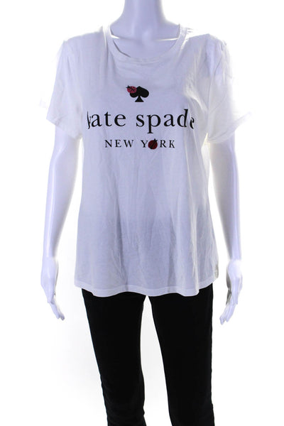 Kate Spade New York Womens Short Sleeve Graphic Logo Tee Shirt White Size XL