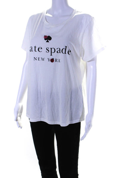 Kate Spade New York Womens Short Sleeve Graphic Logo Tee Shirt White Size XL