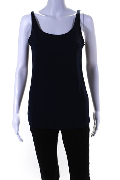 Eileen Fisher Womens Scoop Neck Silk Knit Boxy Tank Top Navy Blue Size Medium