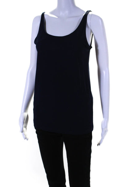 Eileen Fisher Womens Scoop Neck Silk Knit Boxy Tank Top Navy Blue Size Medium