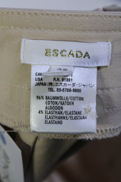 Escada Womens Zipper Fly Mid Rise Wide Leg Cropped Pants Beige Cotton Size FR 42