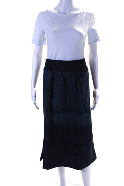 St. John Sport Womens Ribbed Waistband Midi Denim Pencil Skirt Blue Size 10