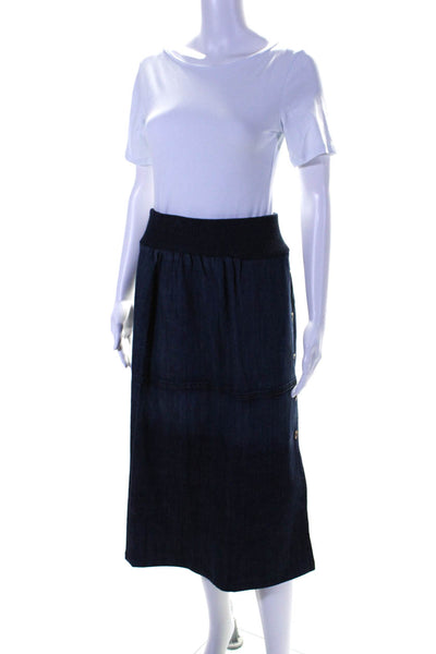 St. John Sport Womens Ribbed Waistband Midi Denim Pencil Skirt Blue Size 10