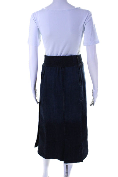 St. John Sport Womens Ribbed Waistband Midi Denim Pencil Skirt Blue Size 10