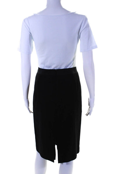 Elie Tahari Womens Back Zip Knee Length Woven Pencil Skirt Black Cotton Size 14