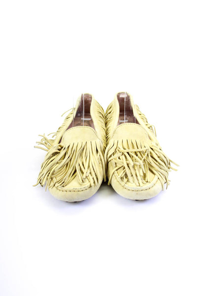 Tods Womens Suede Fringe Slip On Driving Shoes Loafers Yellow Suede Size 37 7