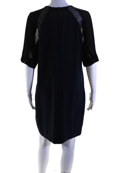 Reiss Womens Lace Trim Keyhole Back Short Sleeve Shift Dress Navy Blue Size 10