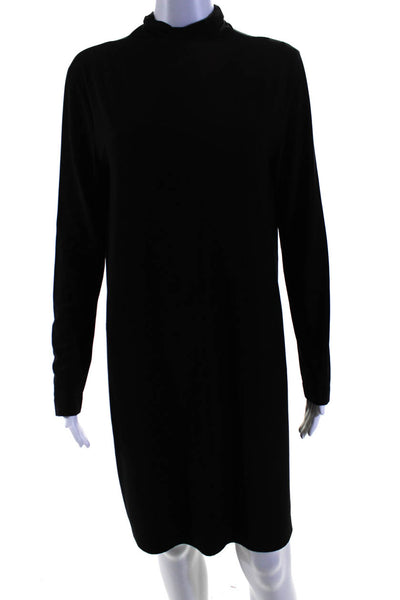 Norma Kamali Womens Jersey Knit Long Sleeve Turtleneck Shift Dress Black Size M