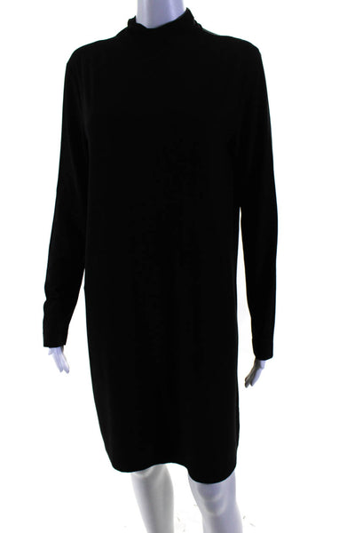 Norma Kamali Womens Jersey Knit Long Sleeve Turtleneck Shift Dress Black Size M