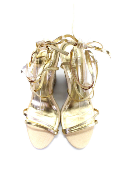 Schutz Womens Leather Metallic Open Toe Strappy High Heel Sandals Gold Size 10