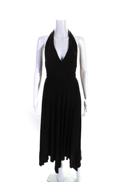 BCBG Max Azria Womens Jersey Knit Halter Tie Back A-Line Maxi Dress Brown Size M