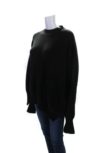 Free People Womens Ribbed Knit Mock Neck Oversized Sweater Top Black Size M