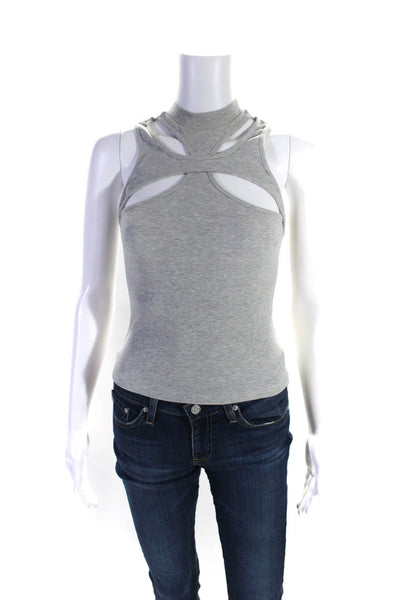 Superdown Womens Cotton Ribbed Knit Strappy Tank Top T-Shirt Gray Size S