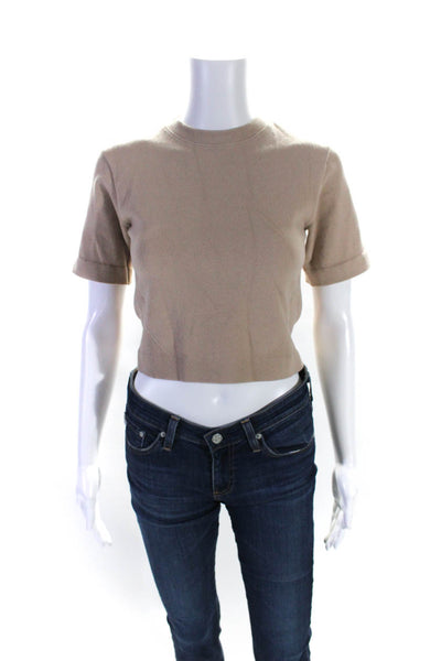 Everlane Womens Ribbed Knit Cotton Short Sleeve Crop Top T-Shirt Beige Size M/L