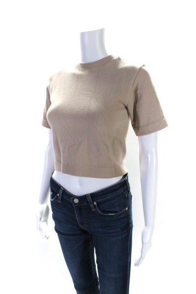 Everlane Womens Ribbed Knit Cotton Short Sleeve Crop Top T-Shirt Beige Size M/L