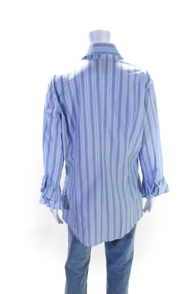 Bell Womens Striped Long Flare Sleeves Button Down Shirt Blue Cotton Size 14