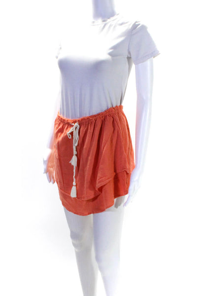 Free People Women's Elastic Drawstring Waist Flare Mini Skirt Orange Size XS