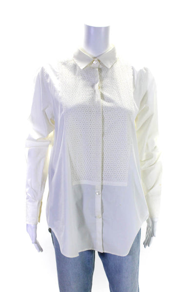 Trina Turk Women's Collared Long Sleeves Button Down Shirt White Size M